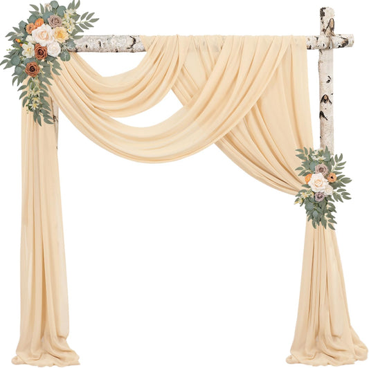 4 Panels Wedding Arch Draping Fabric 20Ft Length x 28" Width Champagne Arch Drapes Chiffon Fabric Sheer Curtains Backdrop for Party Bridal Decorations Wedding Ceremony Ceiling Stage Reception Decor