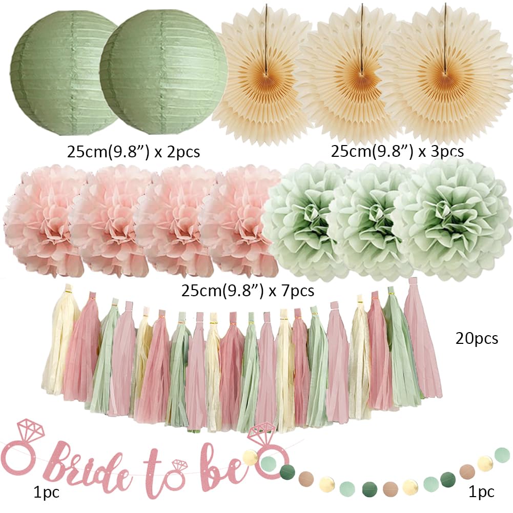 Dusty Pink and Sage Green Bridal Shower Decorations Boho Pastel Bride to Be Sage Green and Blush