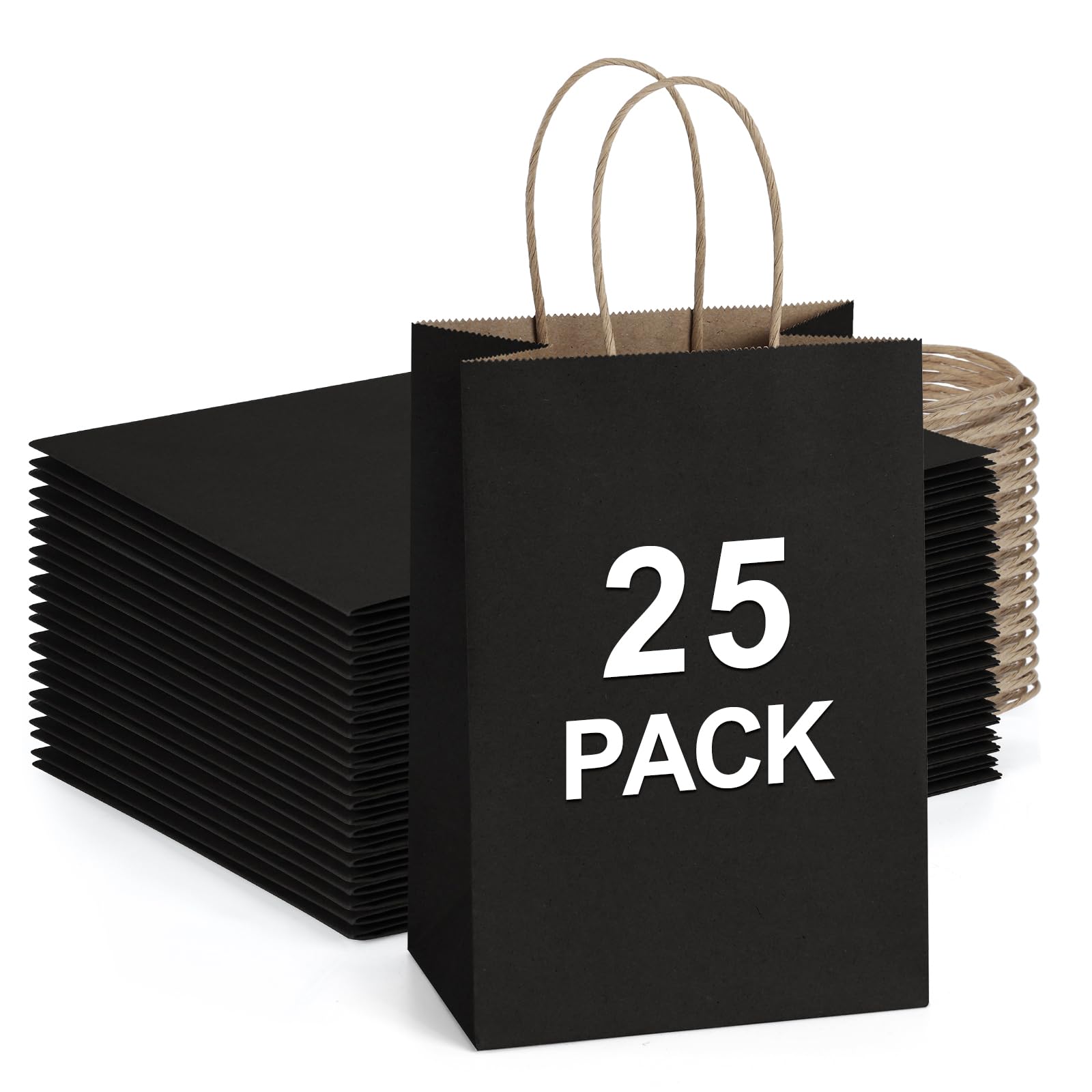 BagDream Gift Bags with Handles 5.25x3x8 Inch Small Black 25 Pack