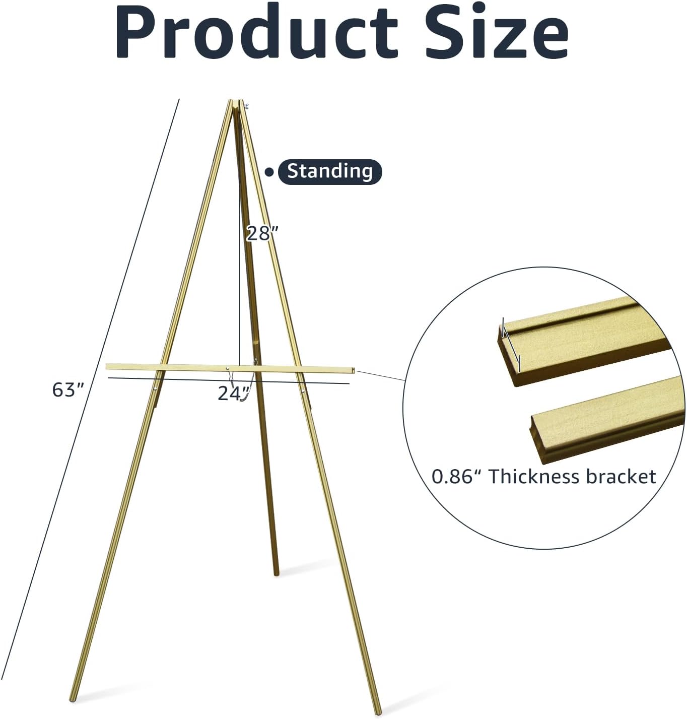 nianfeng Wooden Easel Stand for Sign, Easel Display Stand Floor for Wedding Sign With Adjustable Tray, 63-Inch, Tripod A-Frame Poster Light Duty, Welcome, Art Show & Baby Shower (Golden)