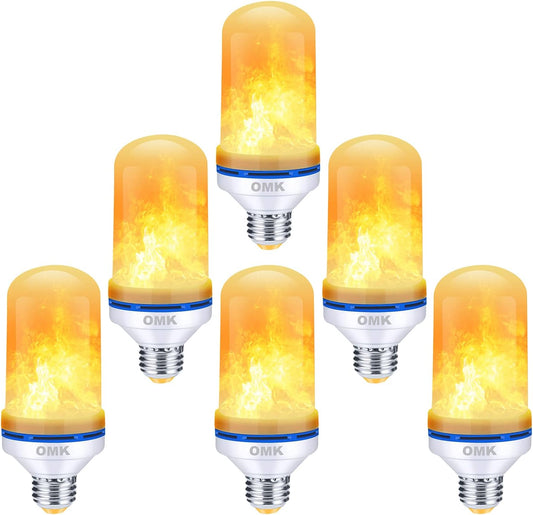 OMK Christmas Flame Effect Light Bulbs LED (6 Pack) Fire Light Bulb Flickering Light Bulbs for Porch Yard Outdoor Fake Fire Party Holiday Christmas Gifts Spooky Attractions Decoration