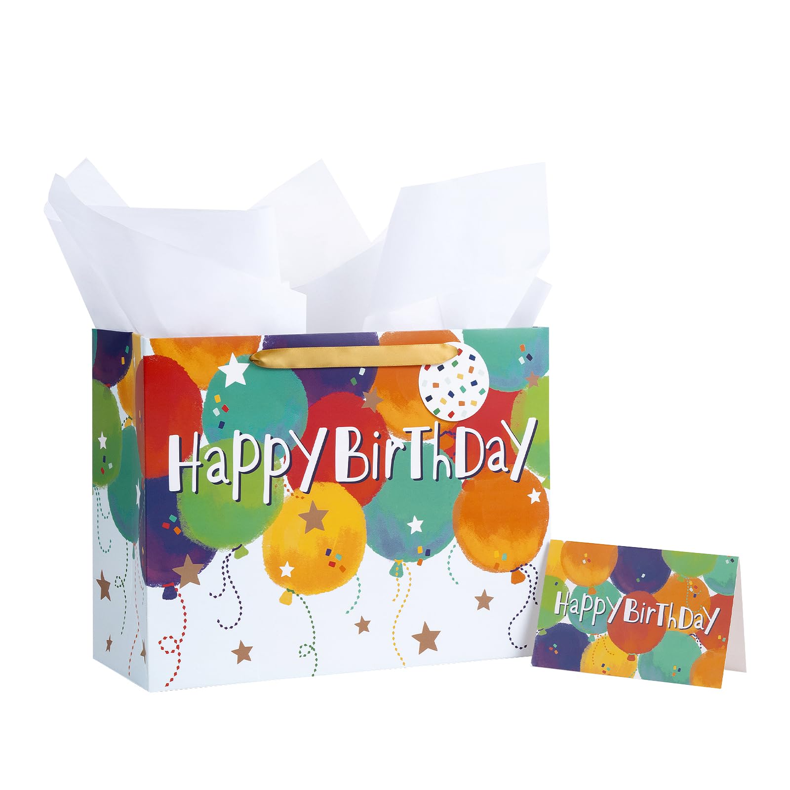 Loveinside Colorful Birthday Gift Bag, Balloons Pattern with HAPPY BIRTHDAY Text, Matching Tissue