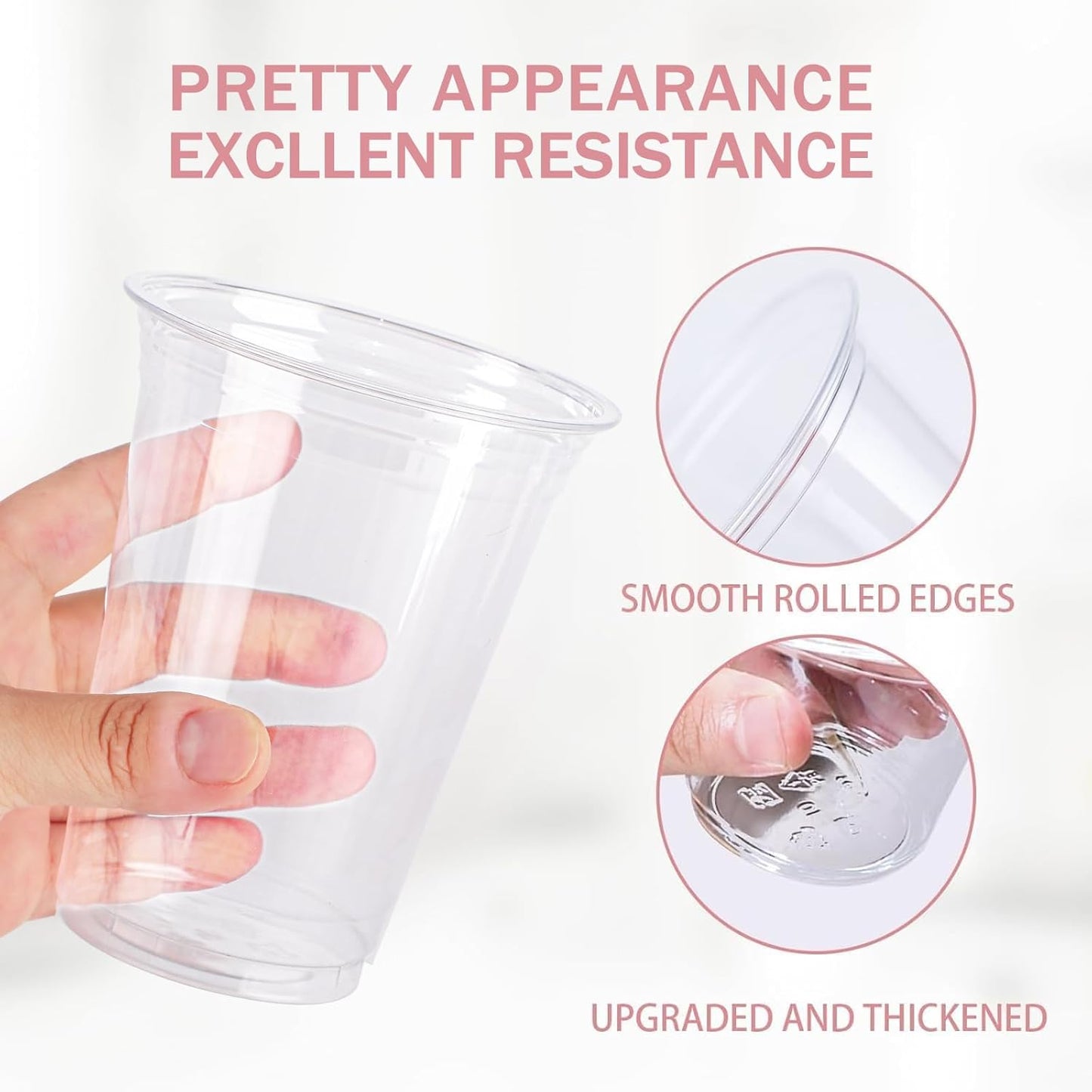 12 oz Clear Plastic Cups - 300 Count Disposable Wine Cup for Party, 12 Ounce Drinking Cups Bulk, PET Cocktail Glasses for Smoothie, Fruit, and Cold Beverage