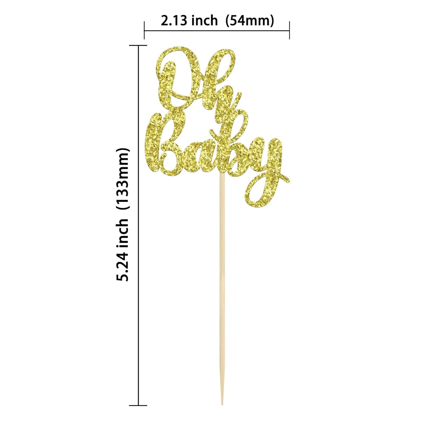 Gyufise 36 Pack Oh Baby Cupcake Toppers Glitter Baby Shower Cupcake Picks Decorations for Celebrating Baby Shower Kids Birthday Party Supplies Gold