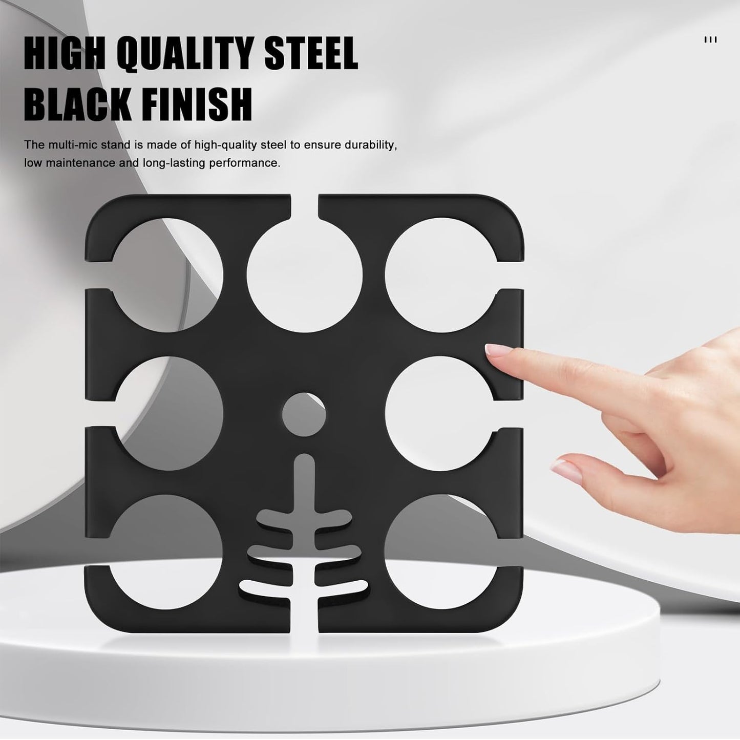 Multi Microphone Holder, Wired and Wireless Mic Holder for Stand, Hold Up to 7 Microphones, Aluminum, Black with stand