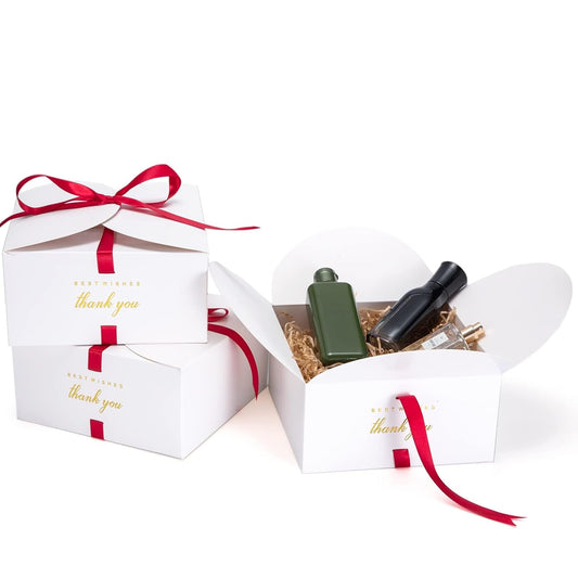 MESHA 8×8×4'' Gift Boxes with Ribbons,10PC White Gift Box with Lid, Thank you Box for Gifts,Candy Treat Boxes for Presents