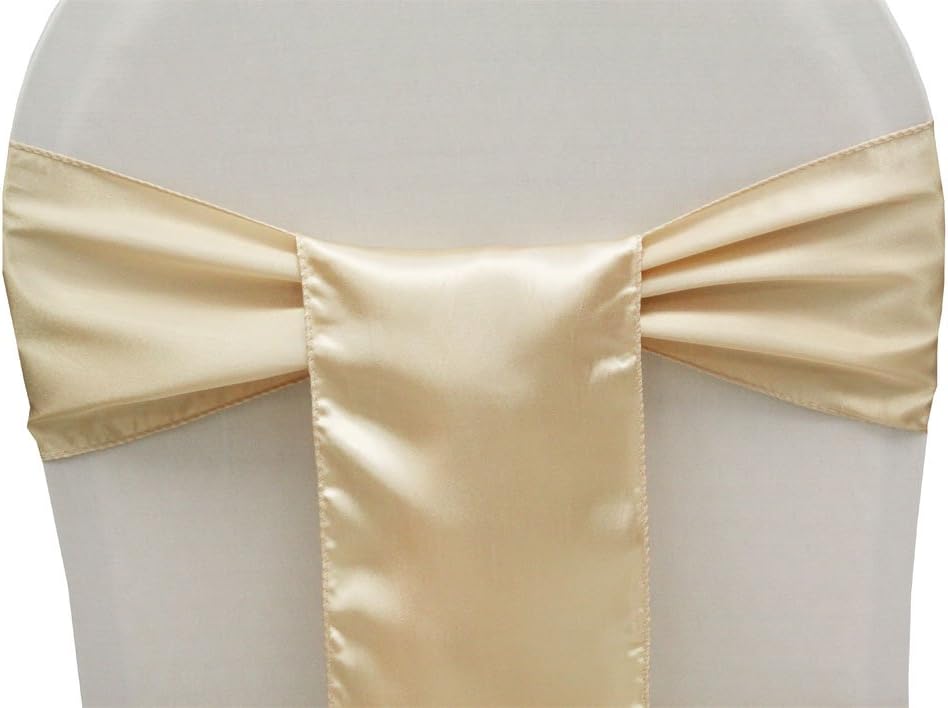 MDS Pack of 125 PCS Satin Chair Sashes Charmeuse Sateen Dining Chair Bows Ribbon Ties Back Sash for Wedding Party Birthday Home Hotel Restaurant Banquet Decoration (7 x 108 Inch, Cream)