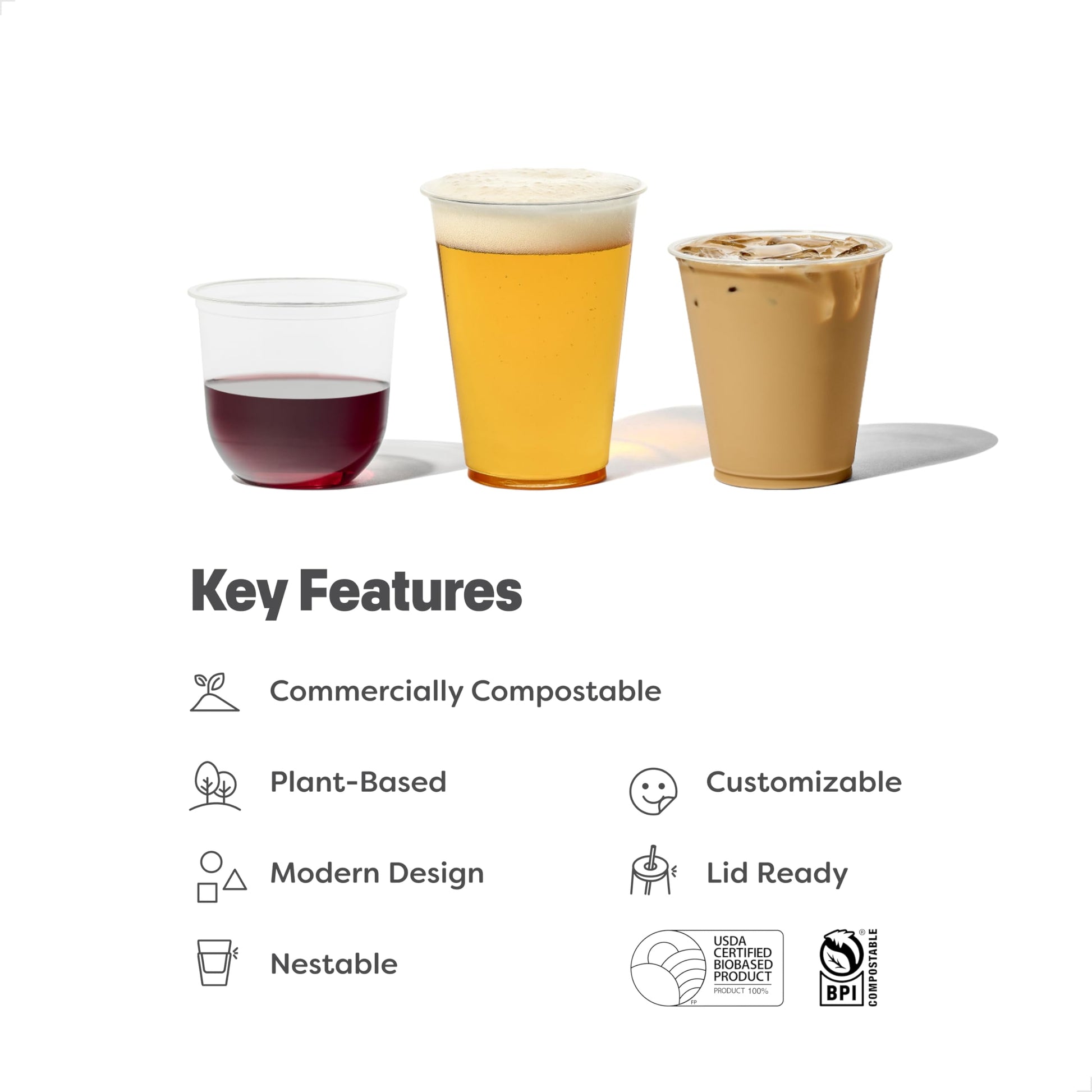 TOSSWARE NATURAL Arc - Plant Based Clear Cold Cups 12 oz - Plastic Alternative for Parties
