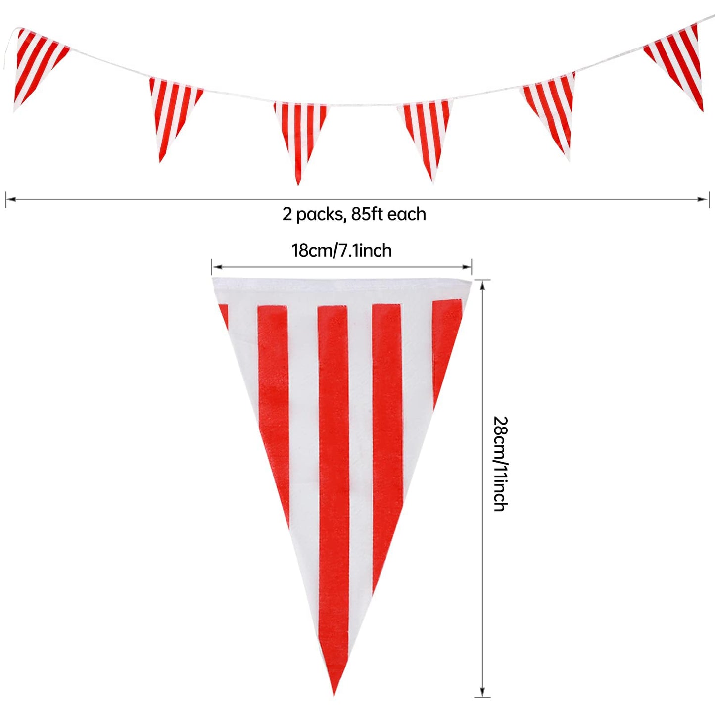 RUBFAC 170ft 120pcs Red White Striped Pennant Banner