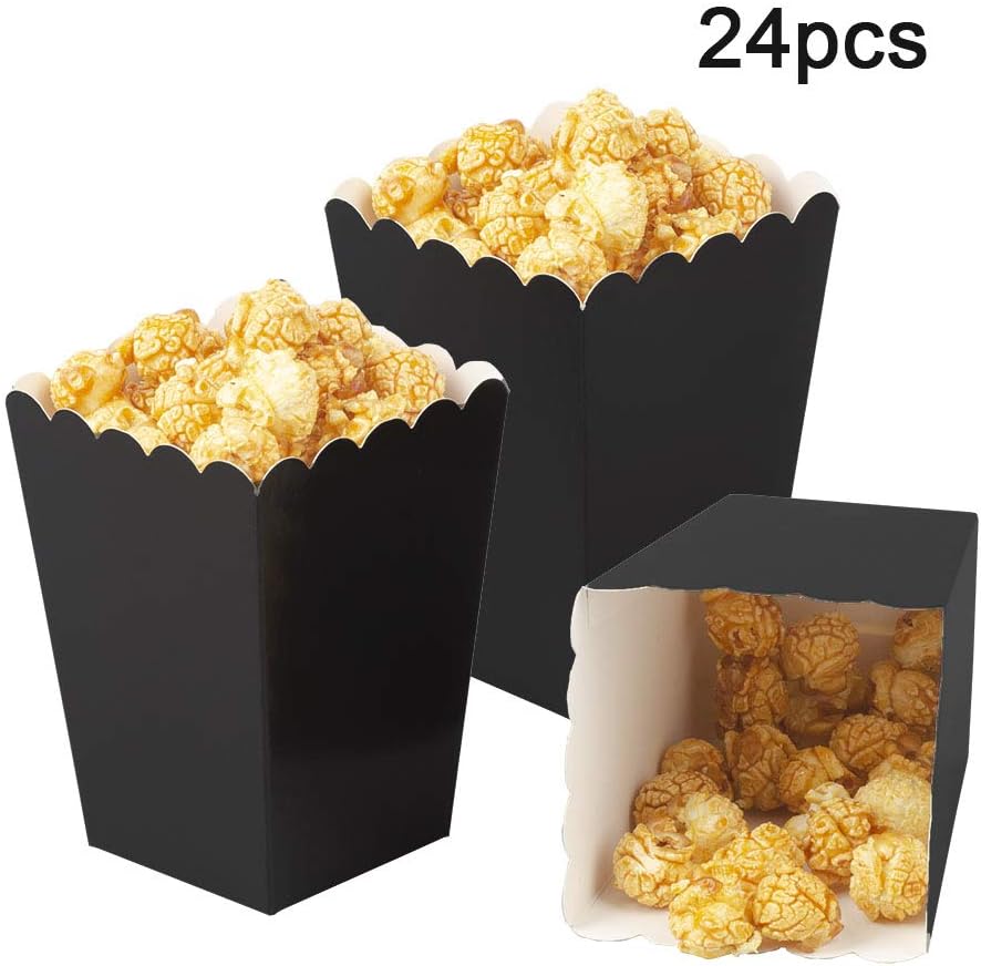 Black Popcorn Boxes Mini Paper Popcorn Box Cardboard Popcorn Container for Party, Pack of 24