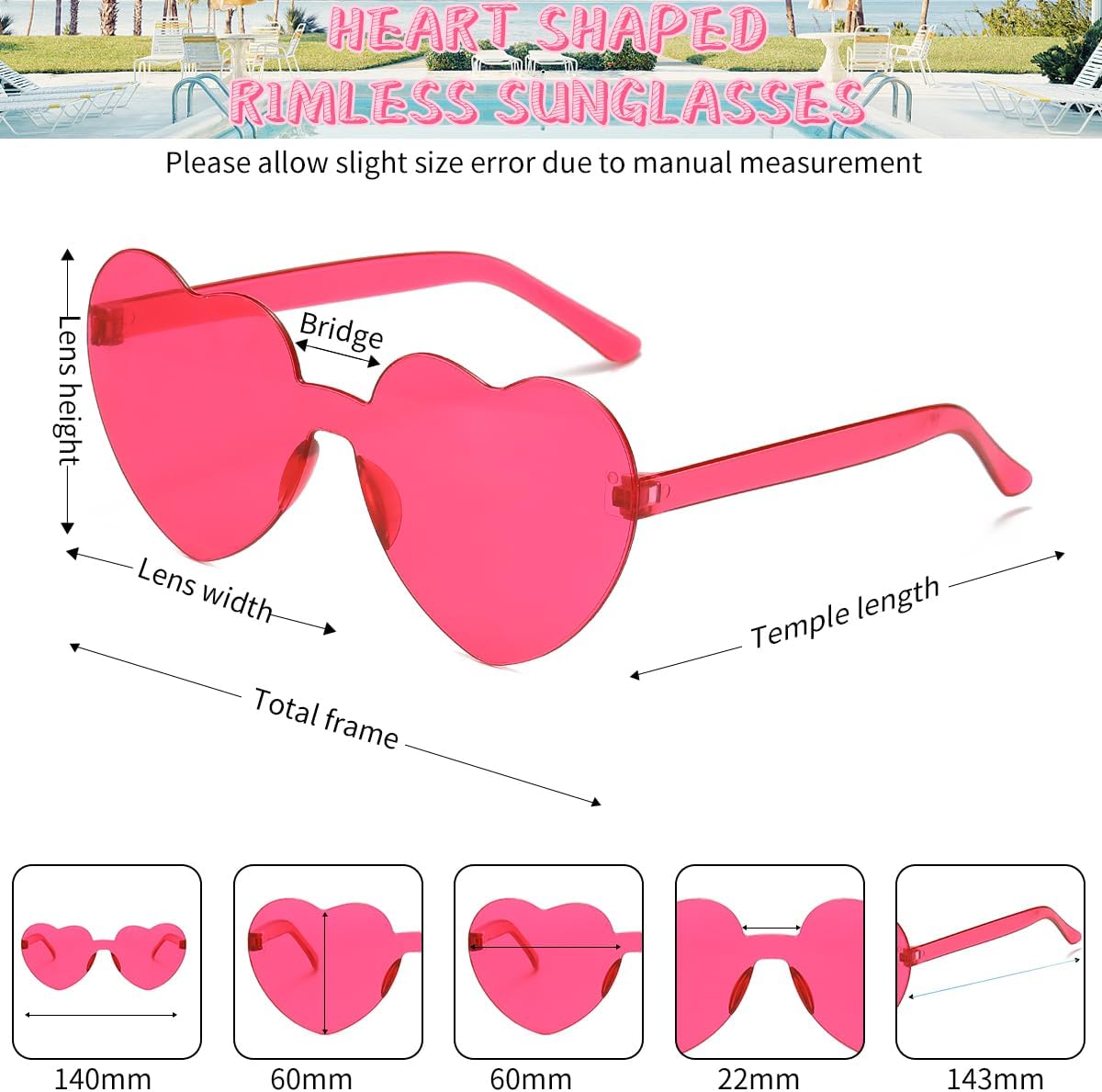 12/20/24 Pairs Heart Sunglasses for Women Men, Trendy Heart Shaped Rimless Transparent Sunglasses, Bachelorette Party