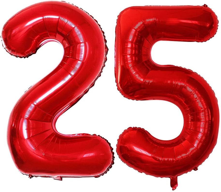 GOER Number 25 Balloons for 25th Birthday Party Decorations,42 Inch Jumbo Foil Helium 52 Balloons for 52nd Birthday Party Decoration (Red)