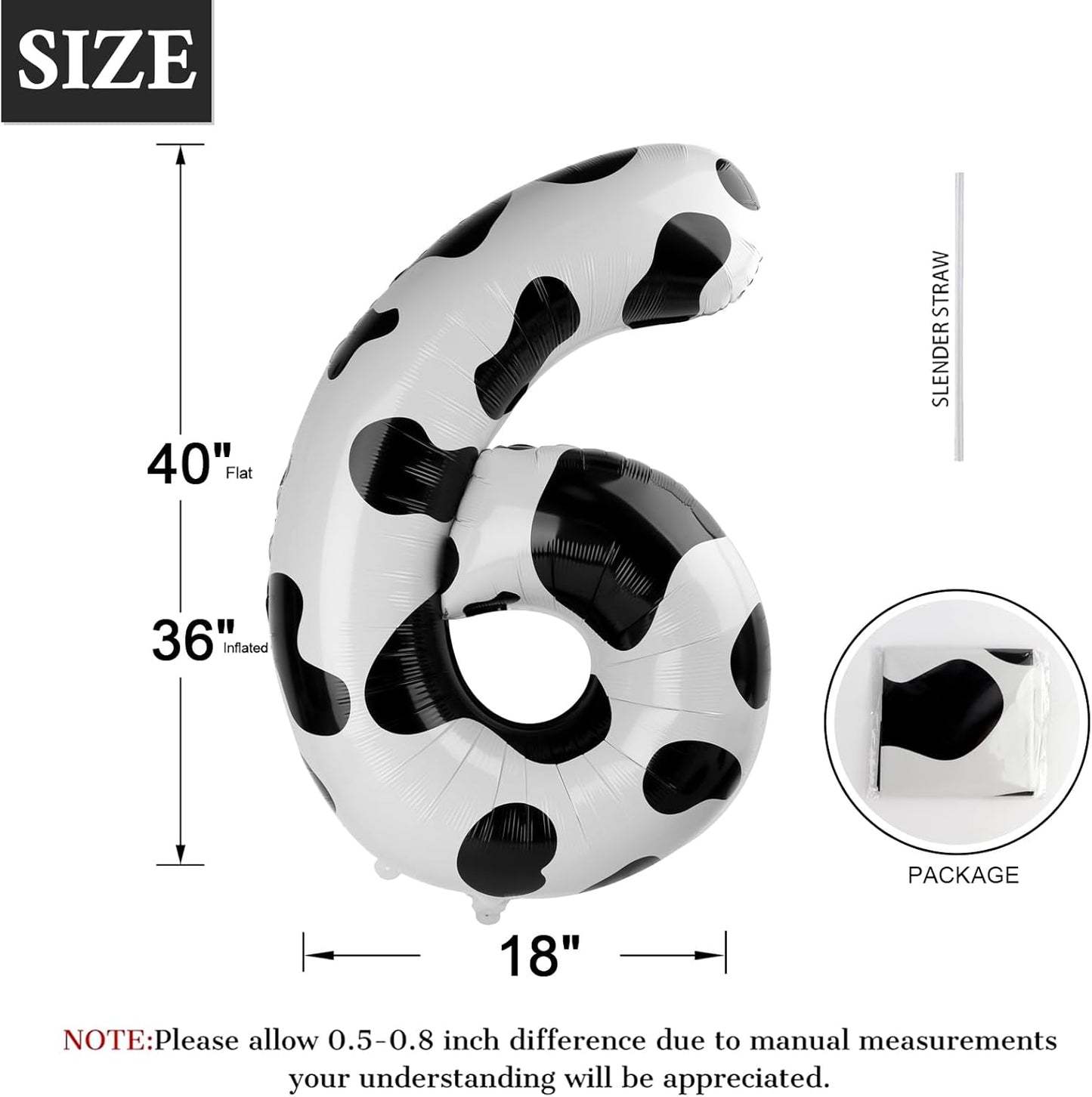 Cow Print Number Balloon Birthday Decorations, 40 inch Number balloon 0-9(Zero-Nine), Cow Balloon for Farm Birthday Party Supplies, Cow Themed birthday party Decorations (Number 6)