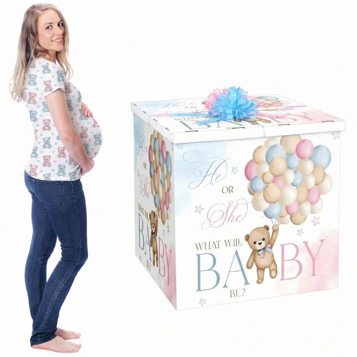 AmazingSpark 28in Giant Gender Reveal Gift Box with Lid Kit Oversized Gender Reveal Balloon Box