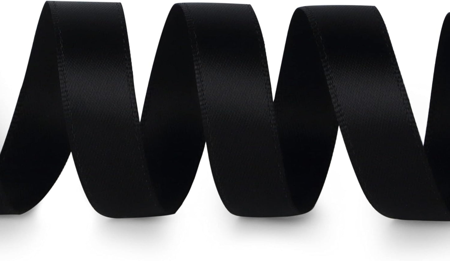 Ribbli Double Faced Black Satin Ribbon,1/2” x Continuous 25 Yards,Use for Bows Bouquet,Gift Wrapping,Floral Arrangement