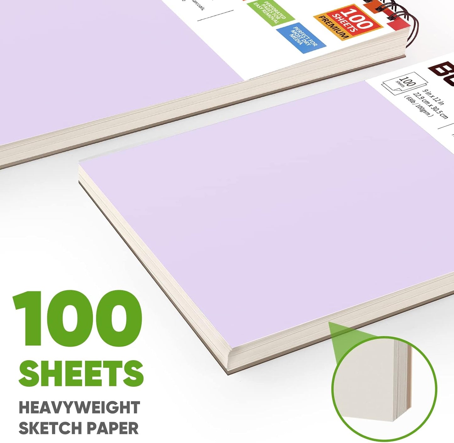 Soucolor 9" x 12" Sketch Book, Christmas Gifts for Women, Birthday Gifts for Women, Thank You Gifts, Stocking Stuffers, 2 Packs 100-Sheets Each (68lb/100gsm) Drawing Pad for Teens Girls