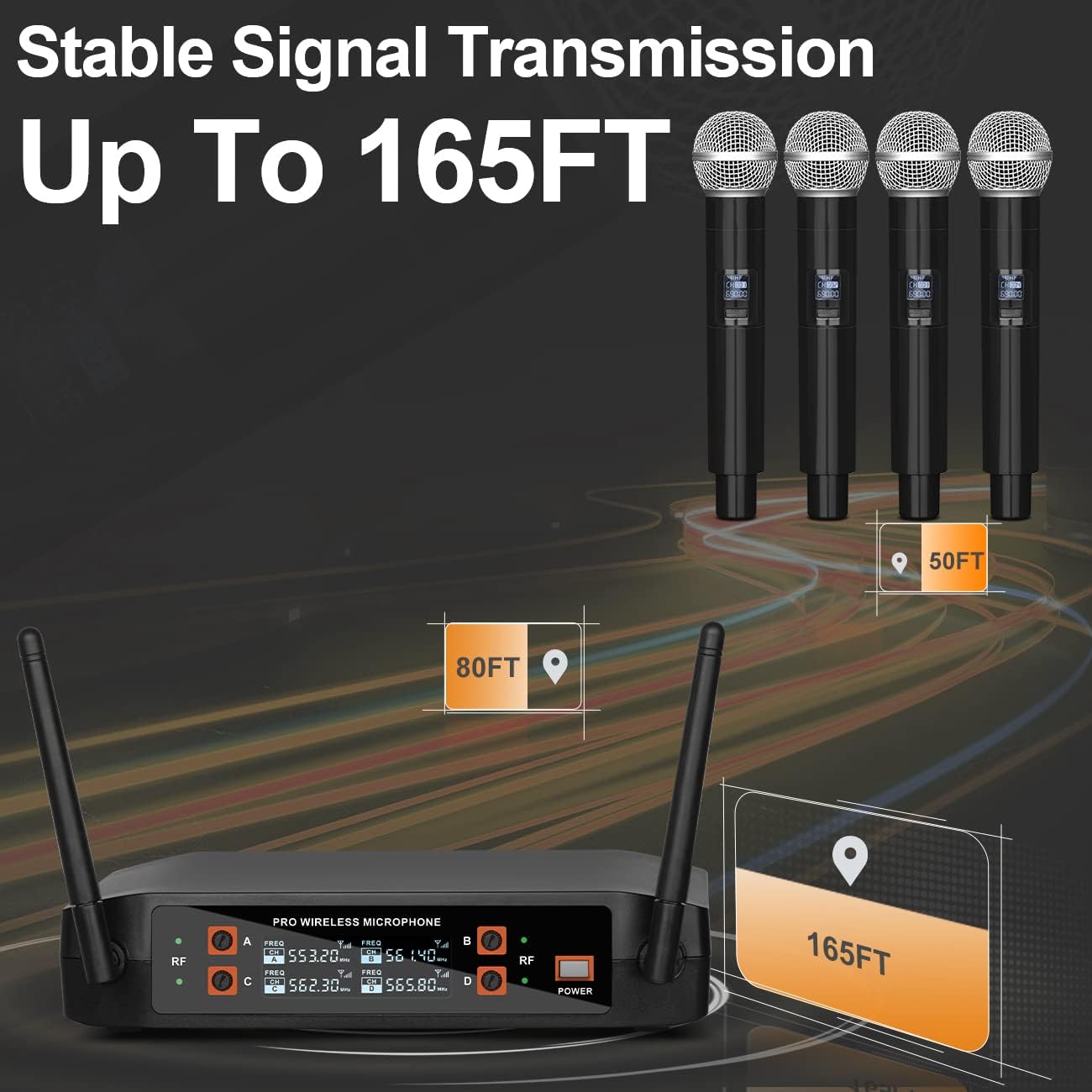 Depusheng DX4 Wireless Microphone, Professional 4 Channels Karaoke Handheld System for Home Karaoke, Meeting, Party, Church, DJ, Wedding, Home KTV Set