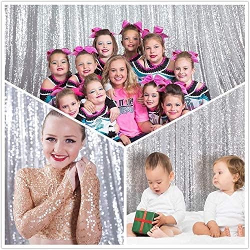 Poise3EHome Silver Backdrop,8FT x 10FT Silver Sequin Photography Backdrop Curtain for Party Decoration