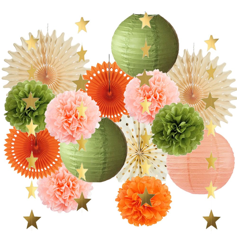 Olive Green and Orange Party Decorations Olive Birthday Party Decorations Peach and Orange Poms