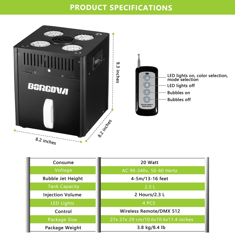 Stage Bubble Machine with Lights, DMX Control, Wireless Remote - Perfect for Weddings, Commercial Performances, Kids’ Parties, and Carnivals