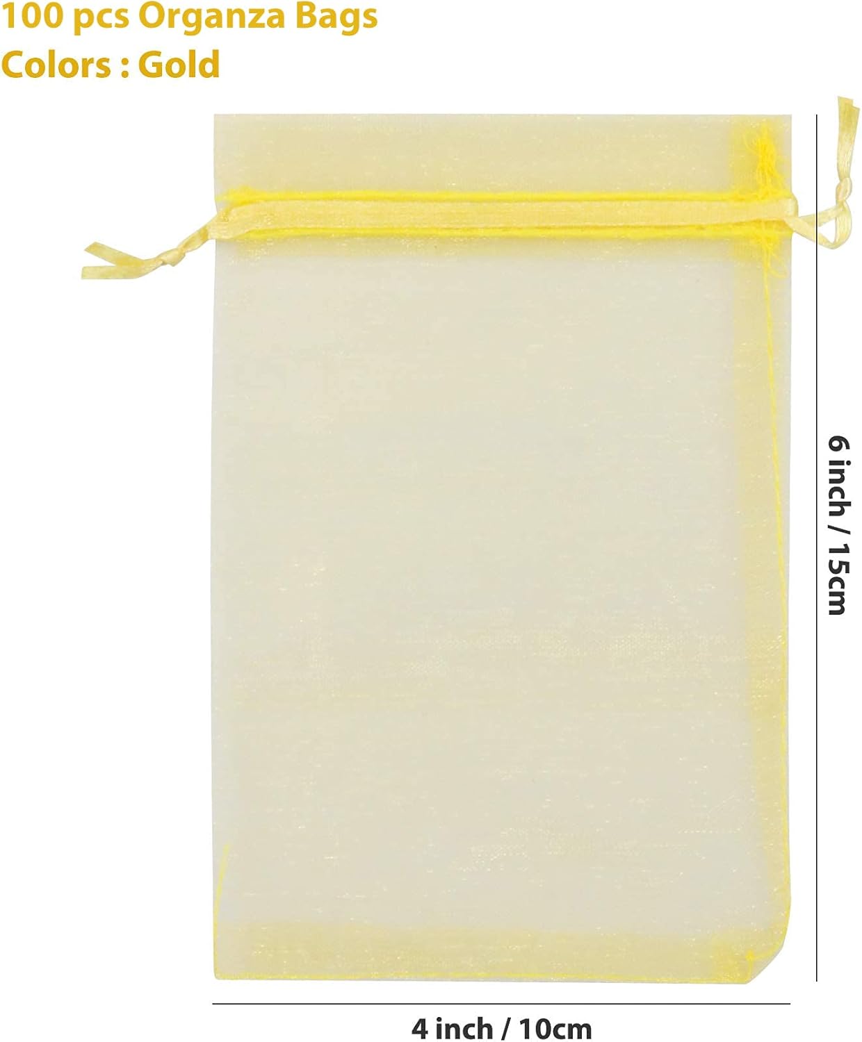 ANZNKU 100 Pack Organza Bags, 4 x 6 inch Small Premium Golden Favor Bags with Drawstring, Sheer Jewelry Mesh Bag, Mesh Gift Bag for Wedding Party Christmas