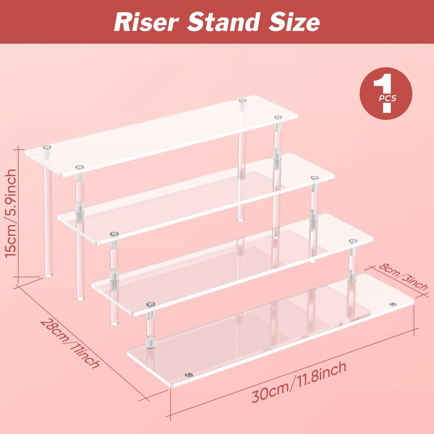4 Tier Acrylic Display Risers, Clear Perfume Organizer, Cupcake Stand
