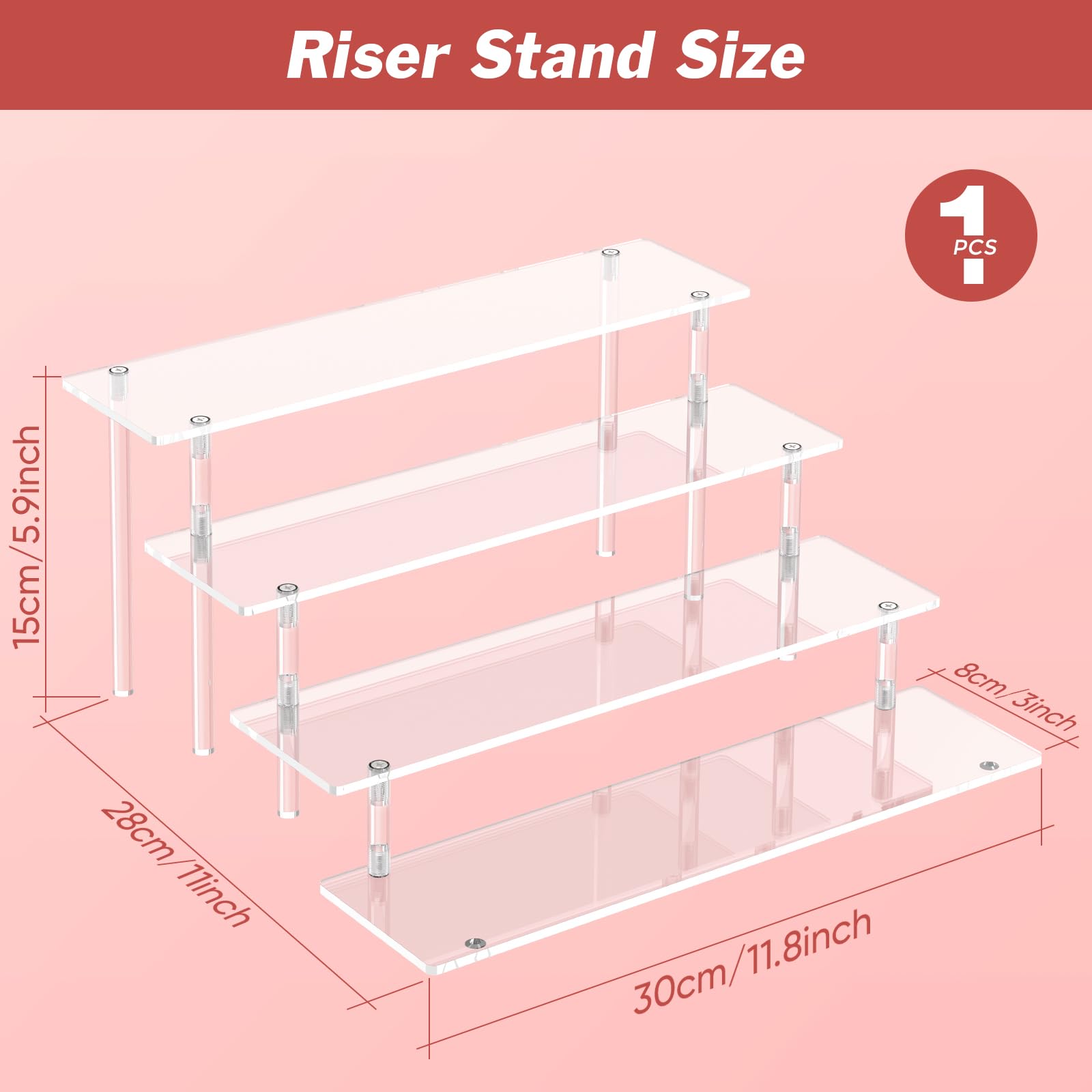 4 Tier Acrylic Display Risers, Clear Perfume Organizer, Cupcake Stand