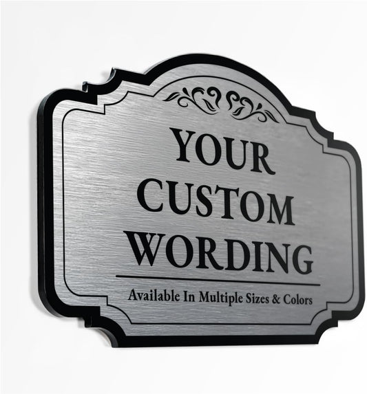 Design 2 Decorative Outdoor Metal Signs - Personalized Aluminum Driveway Signs, Waterproof, 18x12 In, Metallic Silver