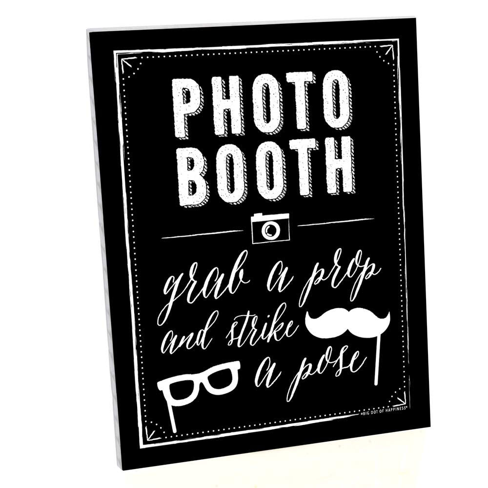 Big Dot of Happiness Photo Booth Sign with Stand – Festive & Durable Plastic Display – Indoor &