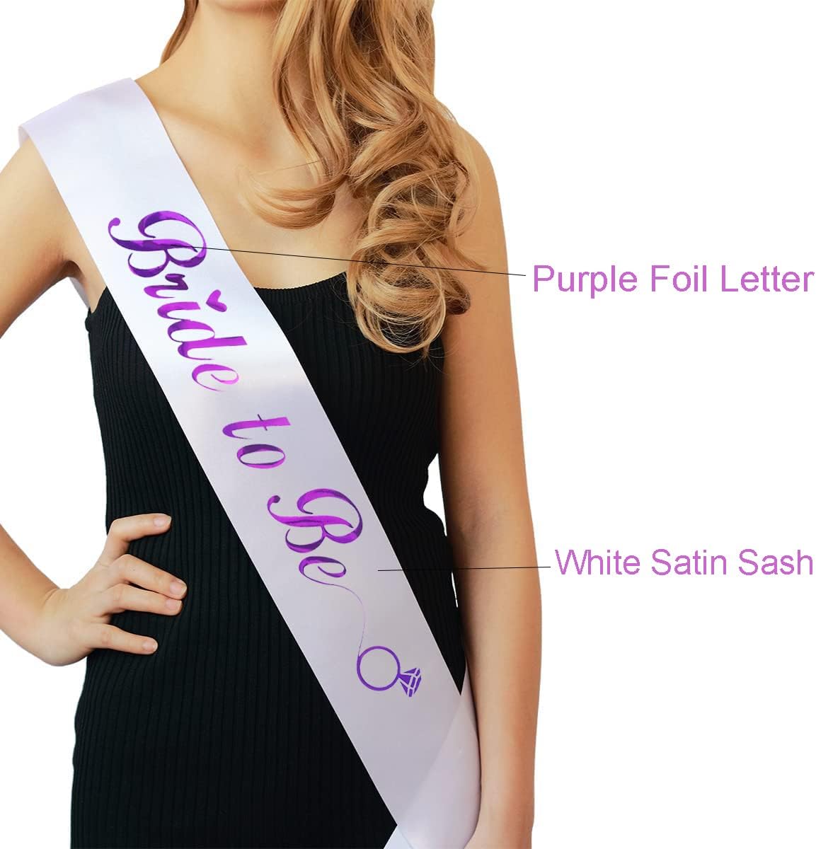 KETAOO Bride to Be Sash, Violet Foil White Lace Bachelorette Sash for Bridal Shower Favors Engagement or Wedding Party Accessories Hen Night Gifts, Bride to Be (White + Violet) (KE0000036)