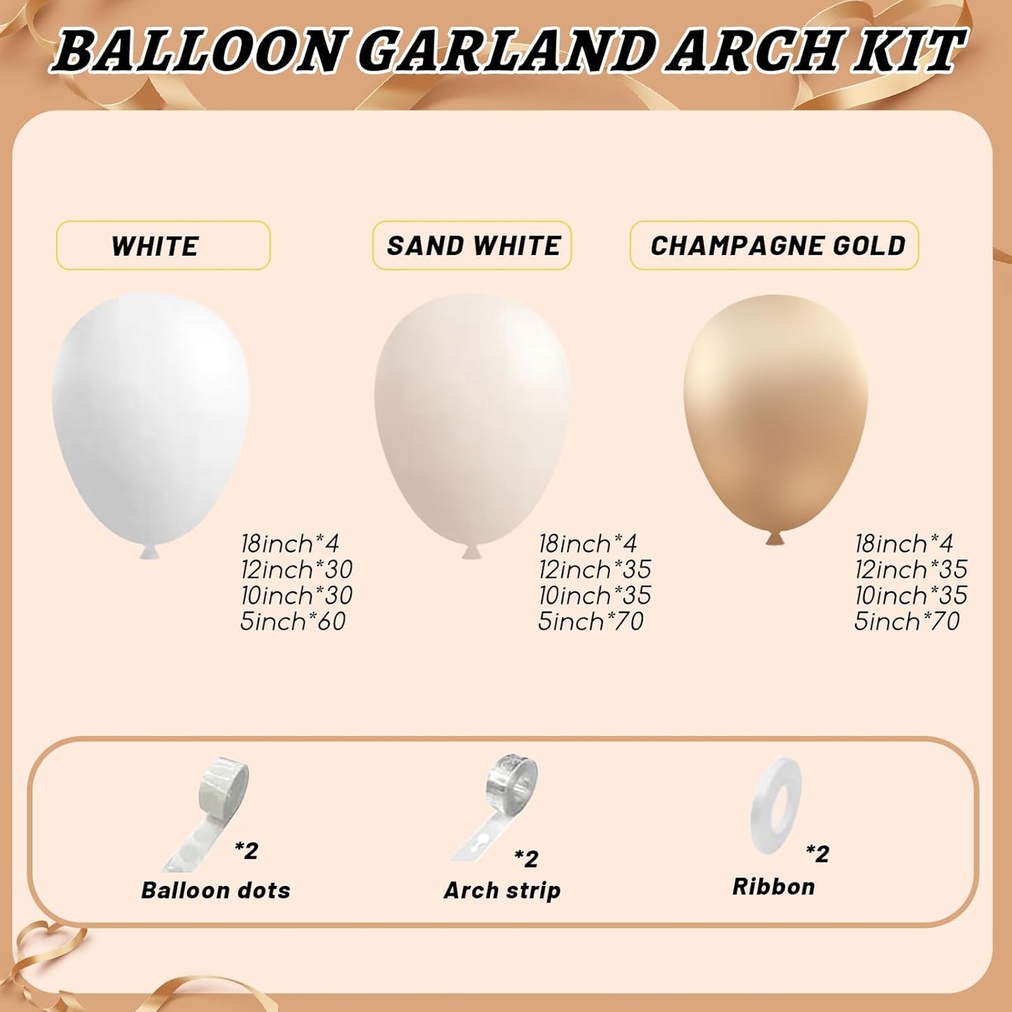 412Pcs White Sand Champagne Gold Balloon Arch Kit, Metallic Champagne Gold Neutral Balloons Garland for Boho Wedding Baby Shower Bridal Shower Engagement Anniversary Decorations