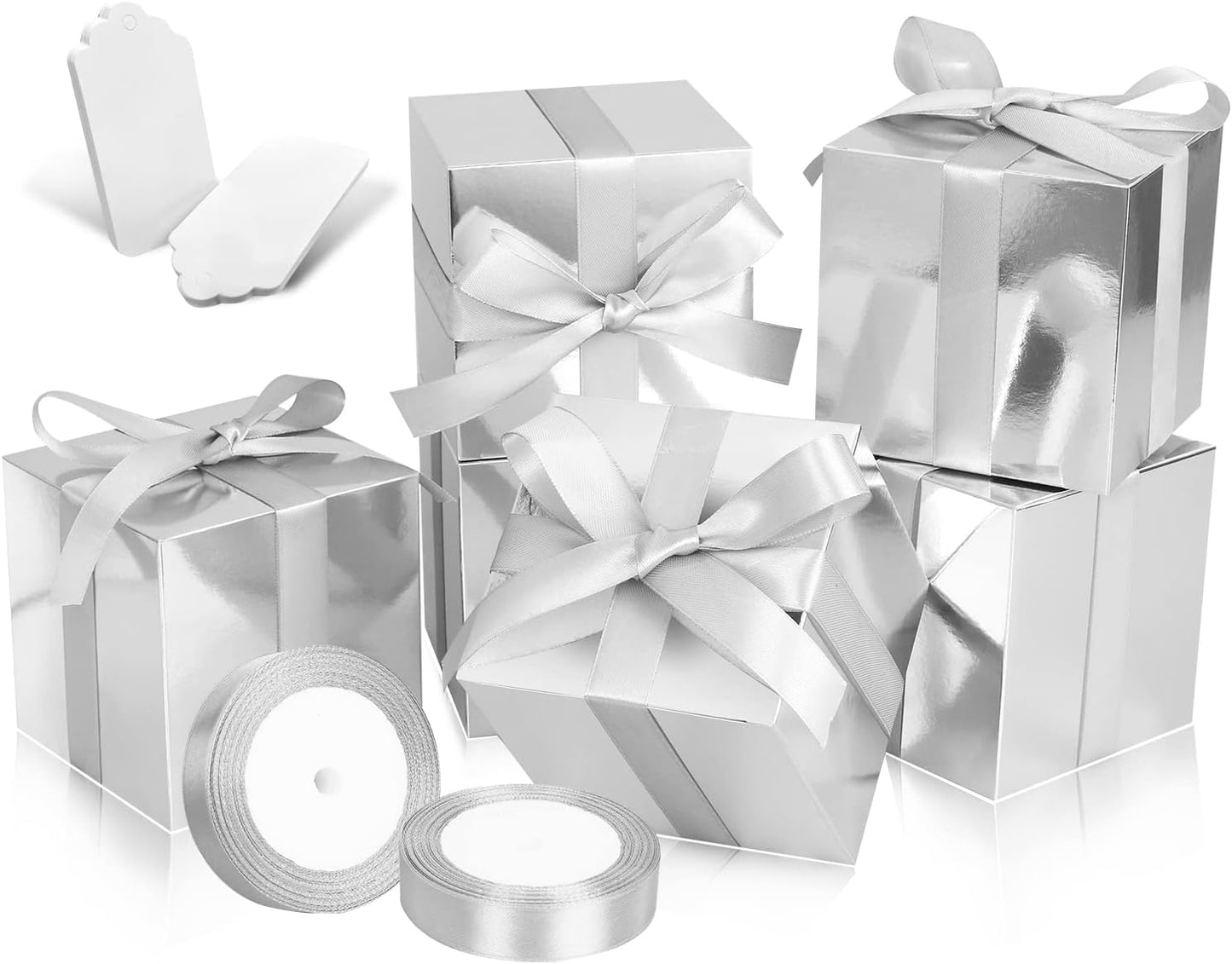 50 Pack Small Gift Boxes, 3x3x3 Favor Boxes Silver Paper Gift Boxes with Lids for Presents, Crafting, Cupcake Boxes, Gifts, Candy Boxes for Wedding Party Bridal Shower Baby Shower Favors