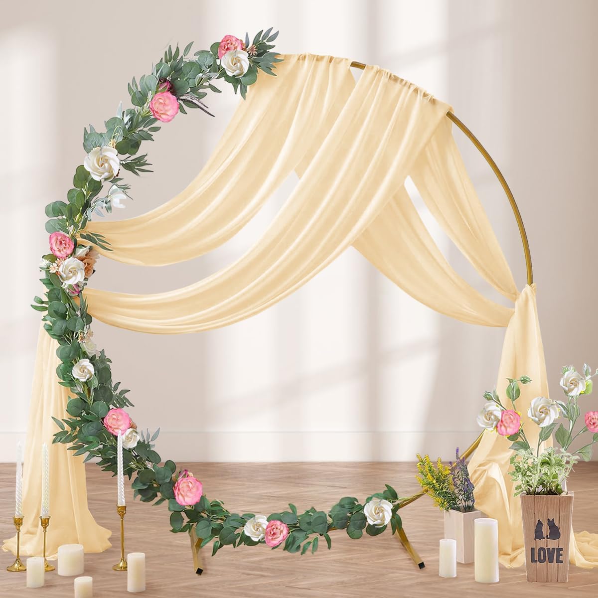 Champagne Gold Wedding Arch Draping Fabric 29" x 20 FT Wedding Drapes for Backdrop Sheer Curtains Drapes for Romantic Bridal Baby Shower Decor Ceremony Birthday Party Fall Outdoor Events