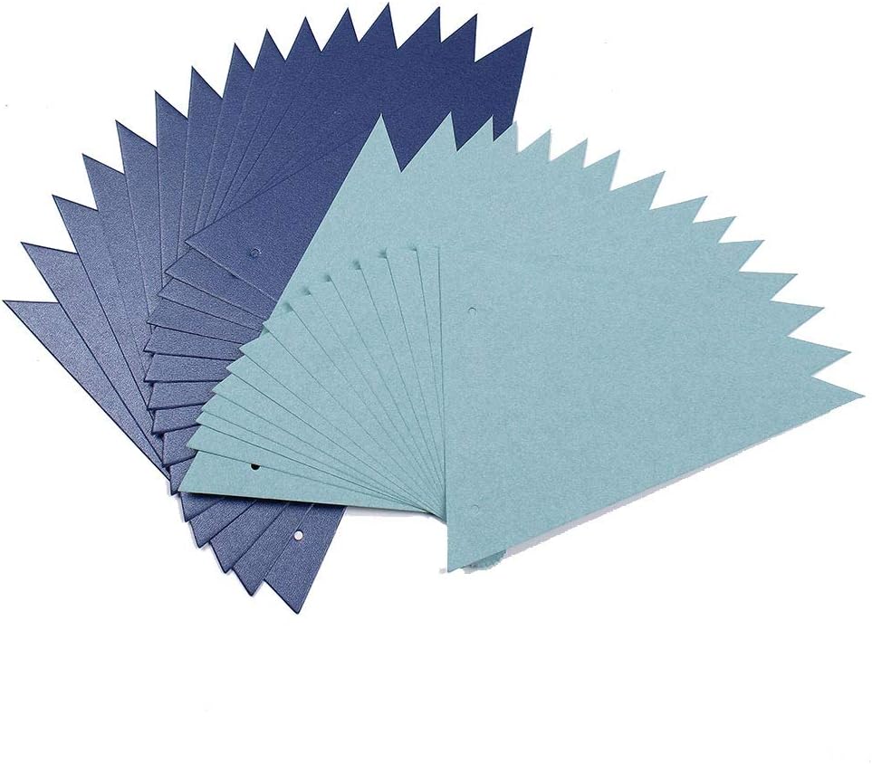 Dark Blue Light Blue Vintage Double Sided Triangle Flag Bunting Pennant Banner for Baby Birthday Party, Wedding Decor, Baby Shower, 30pcs Flags, Pack of 1
