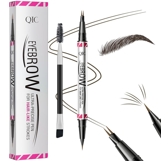 Eyebrow Pencils for Women, 2-in-1 Dual-Ended Microblading Eyebrow Pencil Waterproof with 2 Fork Tip and Spoolie Brush for Hair-Like Natural Brows Eyebrow pen, Non-Dry, Last All-Day (Black Brown)