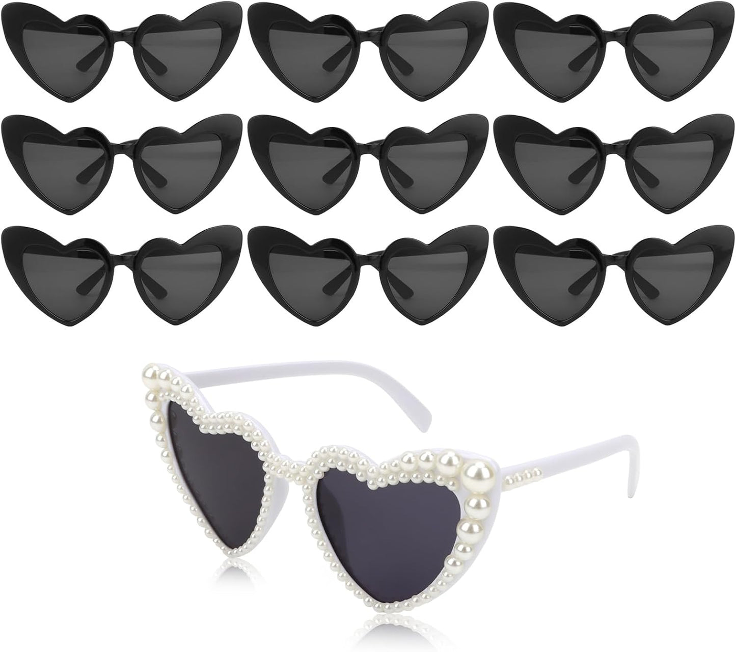 CIEHER Bachelorette Party Favors - White Black Heart Sunglasses for Bride Bridesmaid