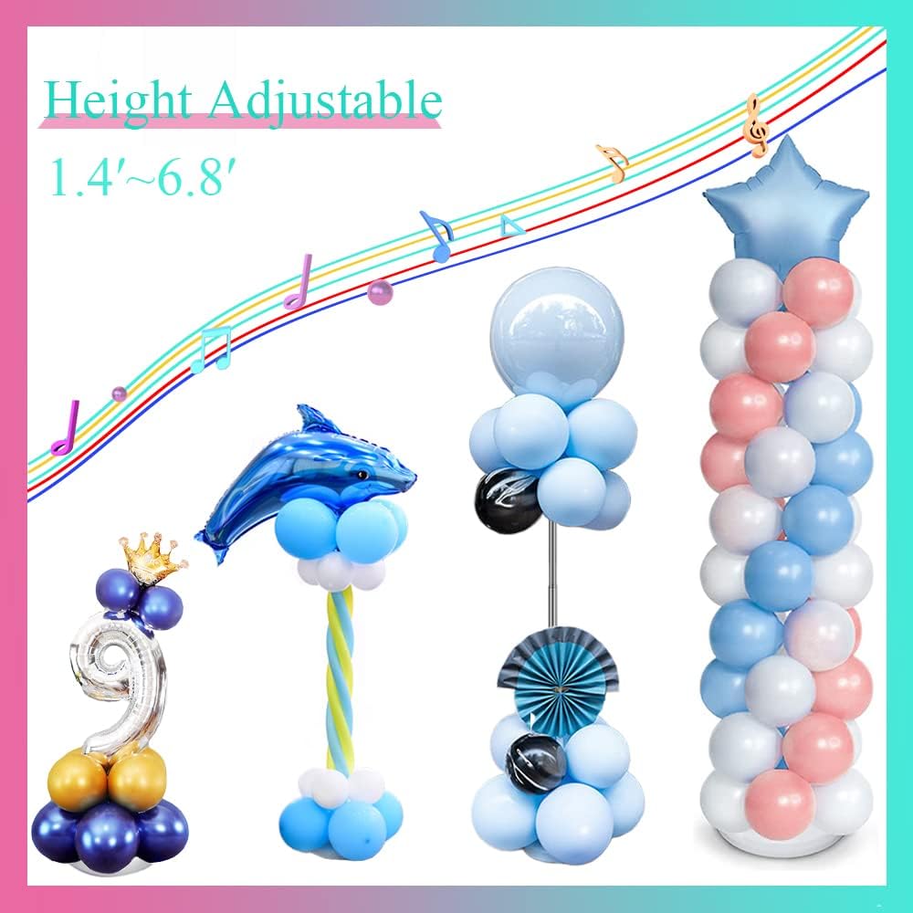 4 Set Balloon Stand Kit, 9 Feet Adjustable Balloon Arch for Floor, Ballon Column Tower with Weights Base and Pole, Metal Backdrop Stands for Parties, NO Need Helium Tank for Balloons