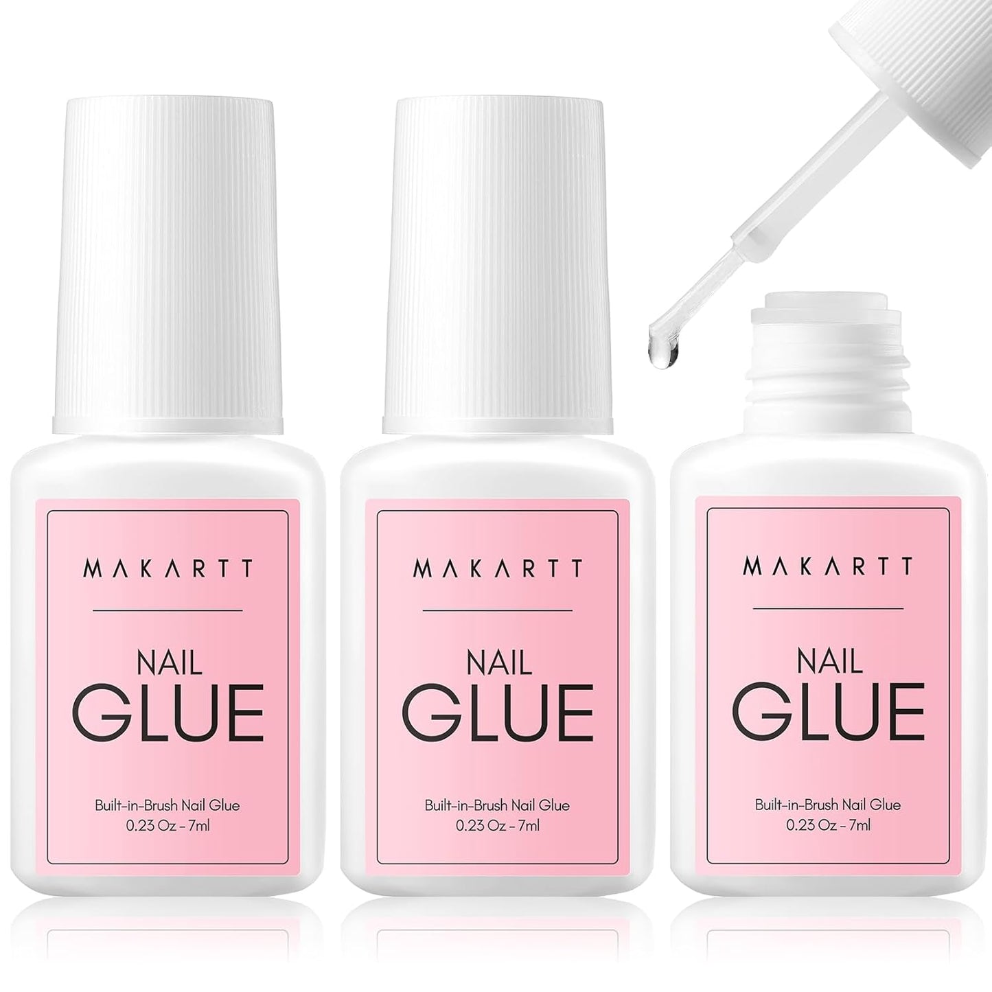 Makartt Super Strong Nail Glue for Acrylic Nails: 7ML 3 Pcs Brush on Nail Glue for Nail Tips Press On Nails Ultra Quick,Long Lasting,Easy to Use False Nail Glue for Glue on Nails Fake Nails DIY Nails