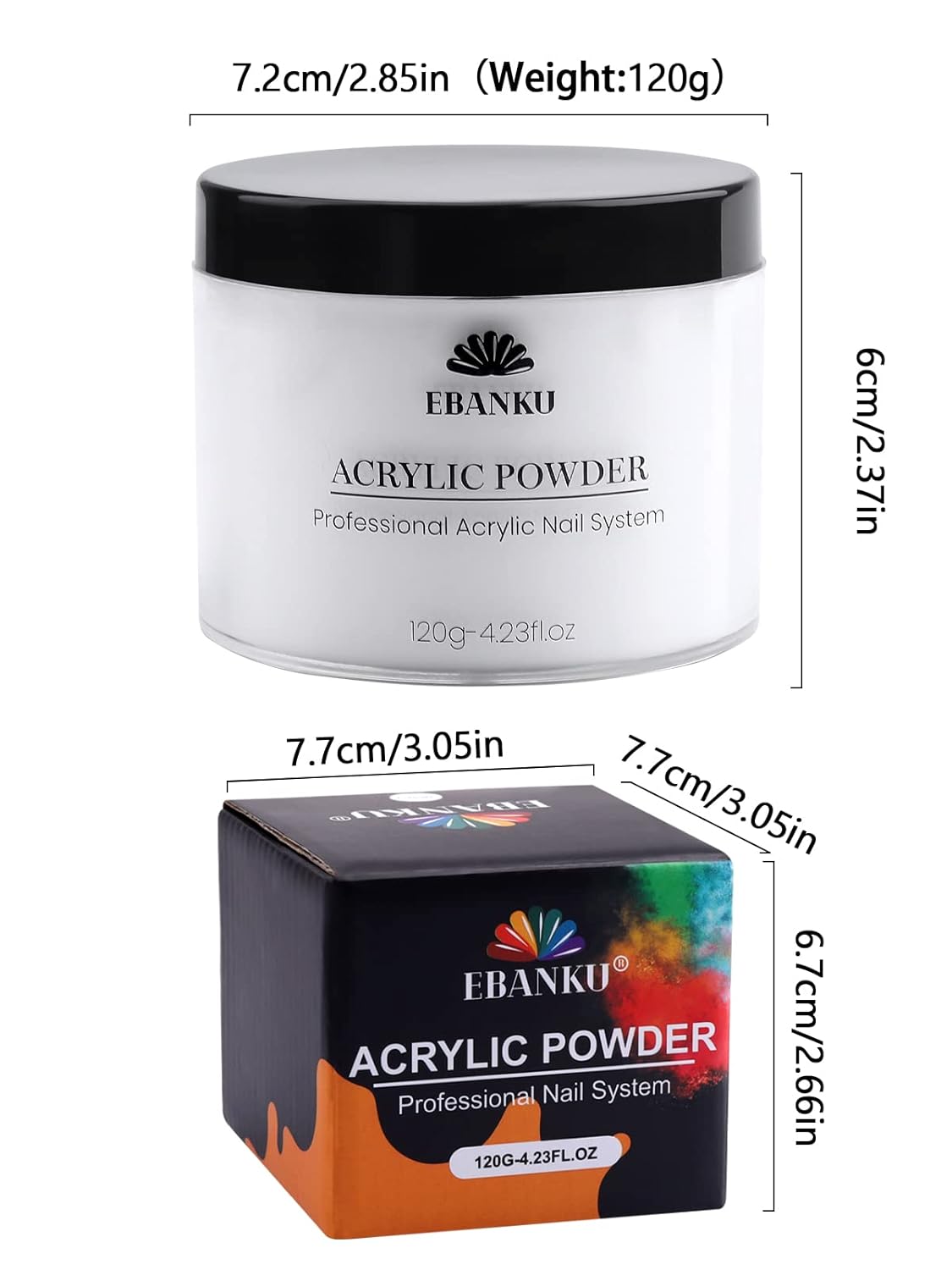 EBANKU White Acrylic Powder, 120g/4.23oz Acrylic Powder Large Capacity Professional Acrylic Nail Powder for Nail Acrylic Extension, Nail Carving, Long-Lasting, No Nail Lamp Needed