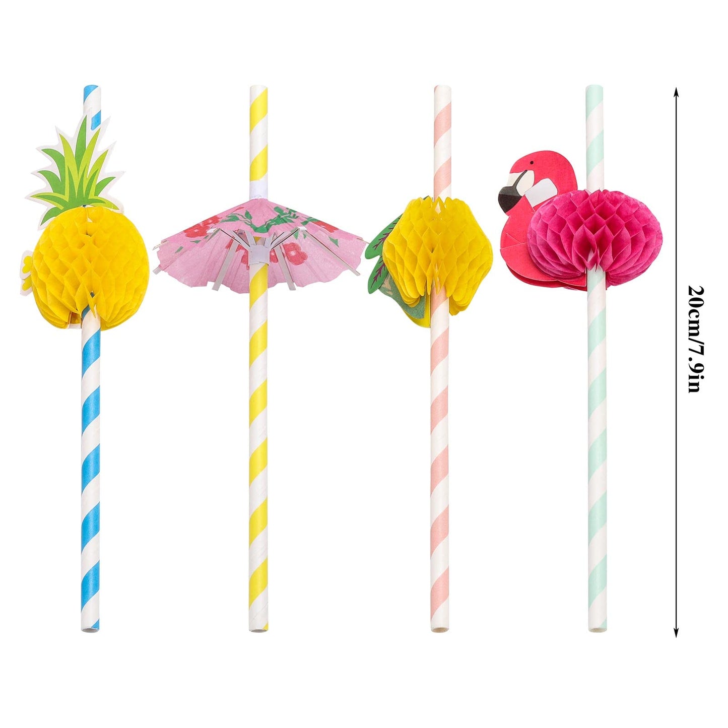 100PCS Flamingo Fruit Straws,Disposable Plastic Drinking Straws,Tropical Hawaiian Beach Summer Pool