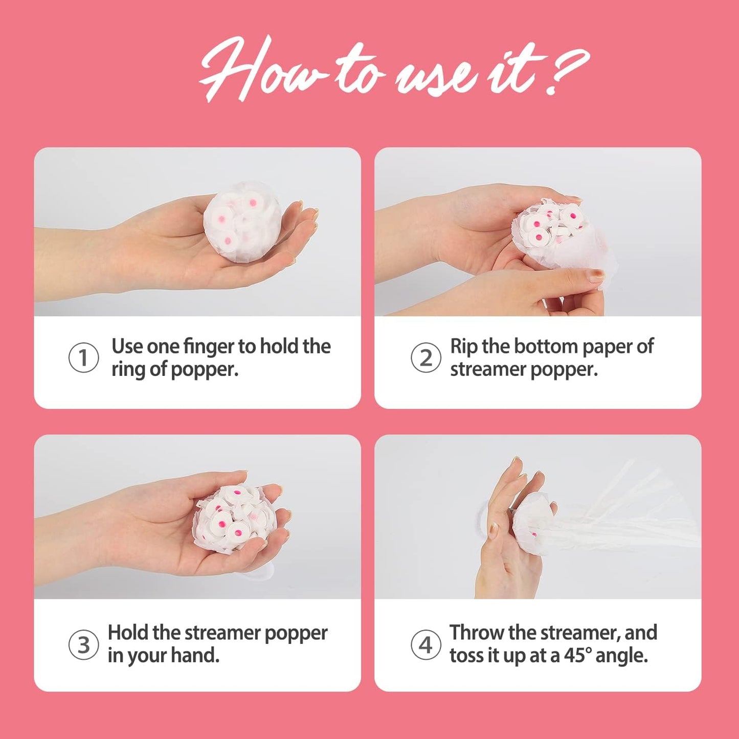 BATTIFE 20Pack Streamers Poppers - White Hand Throw Confetti Poppers, No Mess Paper Crackers for Birthday Wedding Party Celebrations, White