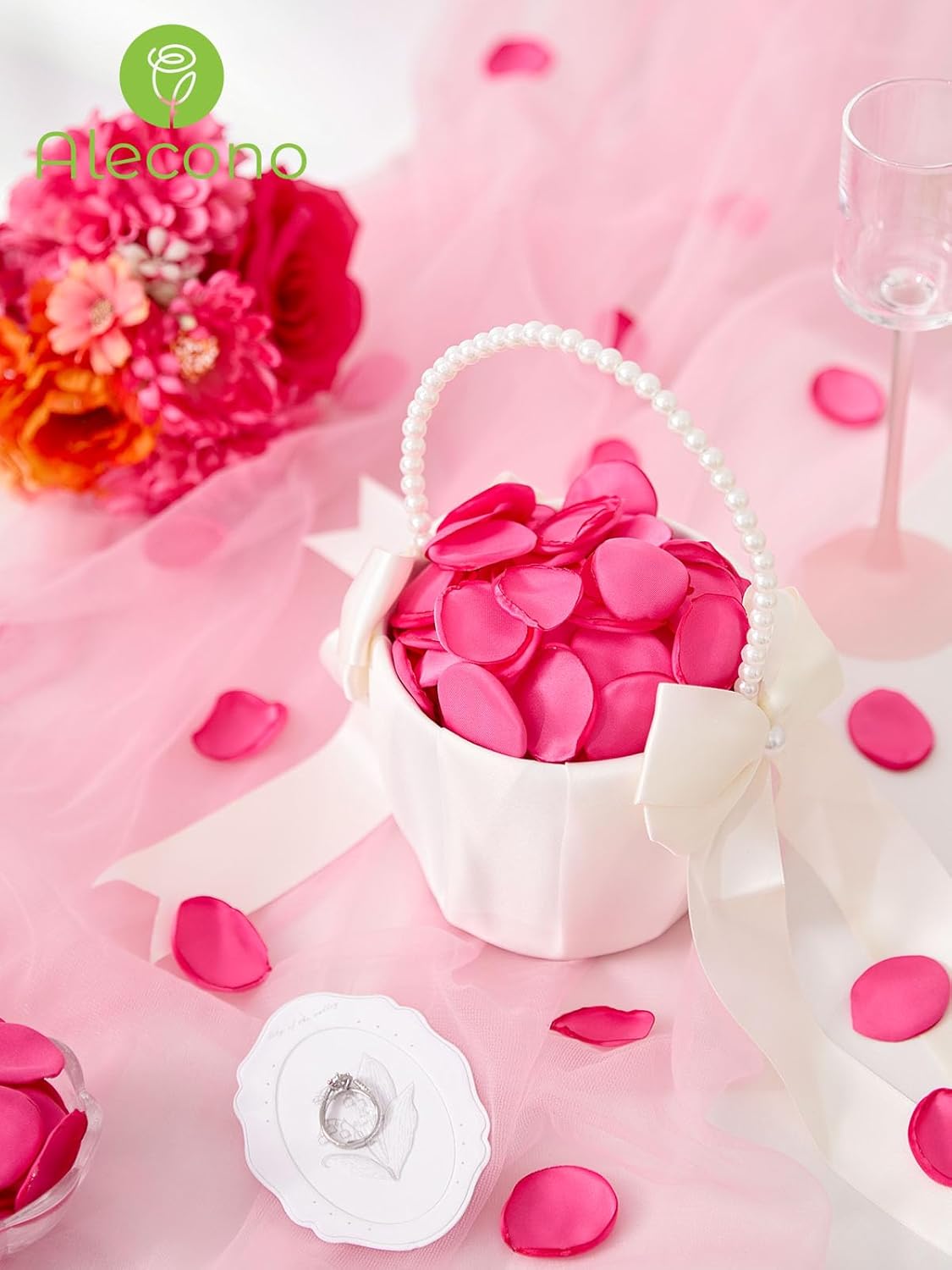 Alecono 400Pcs Silk Rose Petals, Faux Hot Pink Petals for Wedding Proposal Flower Girl Basket, Flower Petals to Throw at Wedding Birthday Party Decoration