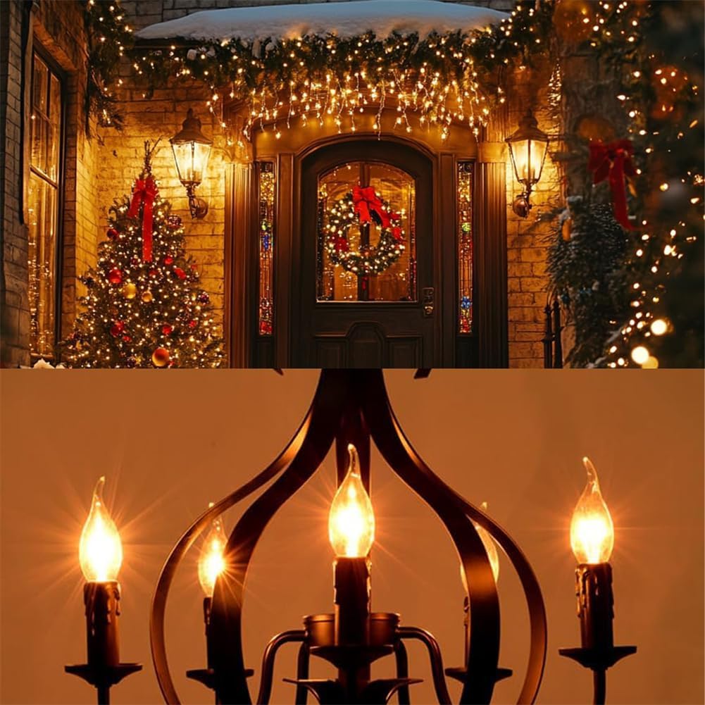 Stereover E12 LED Flickering Flame Decoration Light Bulbs, Stereover Flicker Bulb, E12 Flickering Flame Light Bulbs - Realistic Blaze Effect, Perfect Ambiance for Halloween, Christmas (2 Pack)