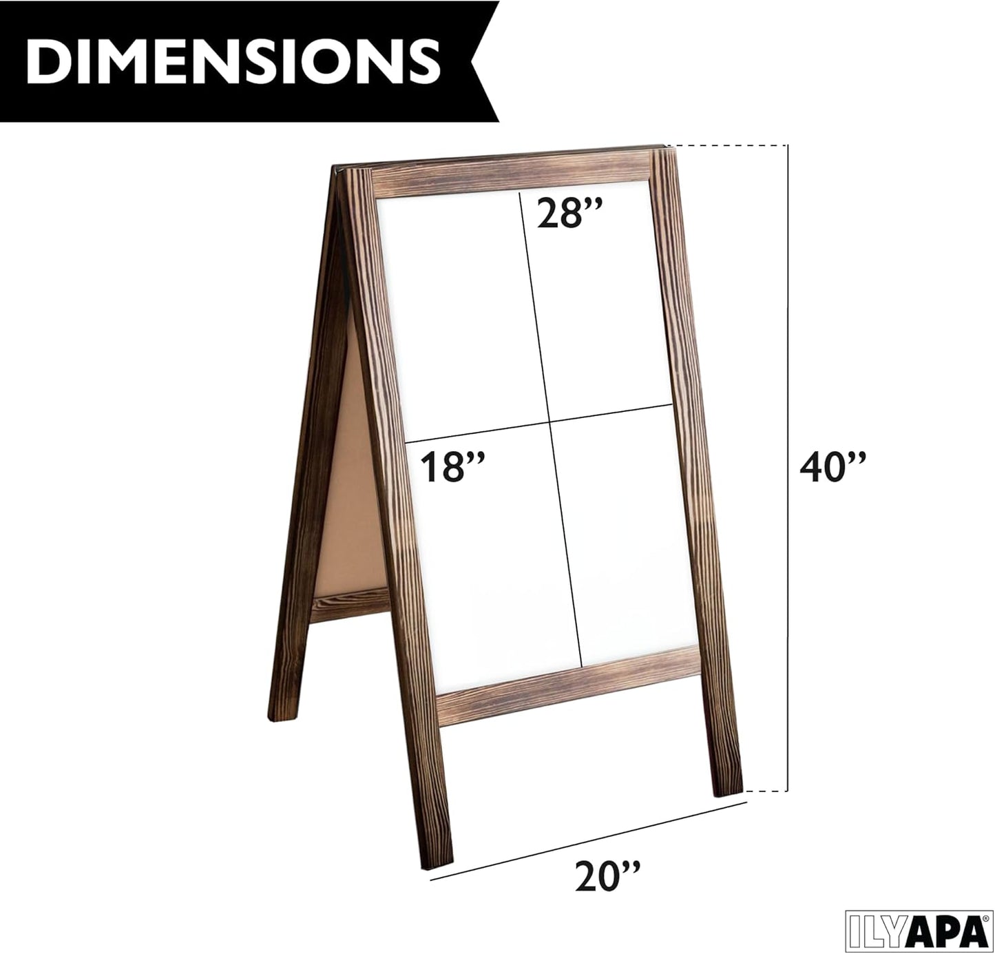 Ilyapa Wooden A-Frame Whiteboard Sign - 40 x 20 inch Magnetic Dry Erase Sidewalk Menu Board - Rustic Barnwood Menu Display for Restaurant, Business