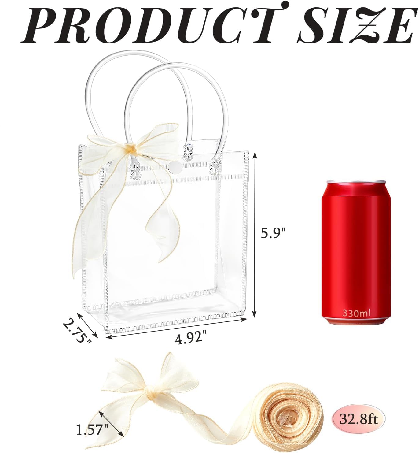 Ohuimrt 50 Pack 4.92" x 2.75" x 5.9" Clear Plastic Gift Bags with Handles