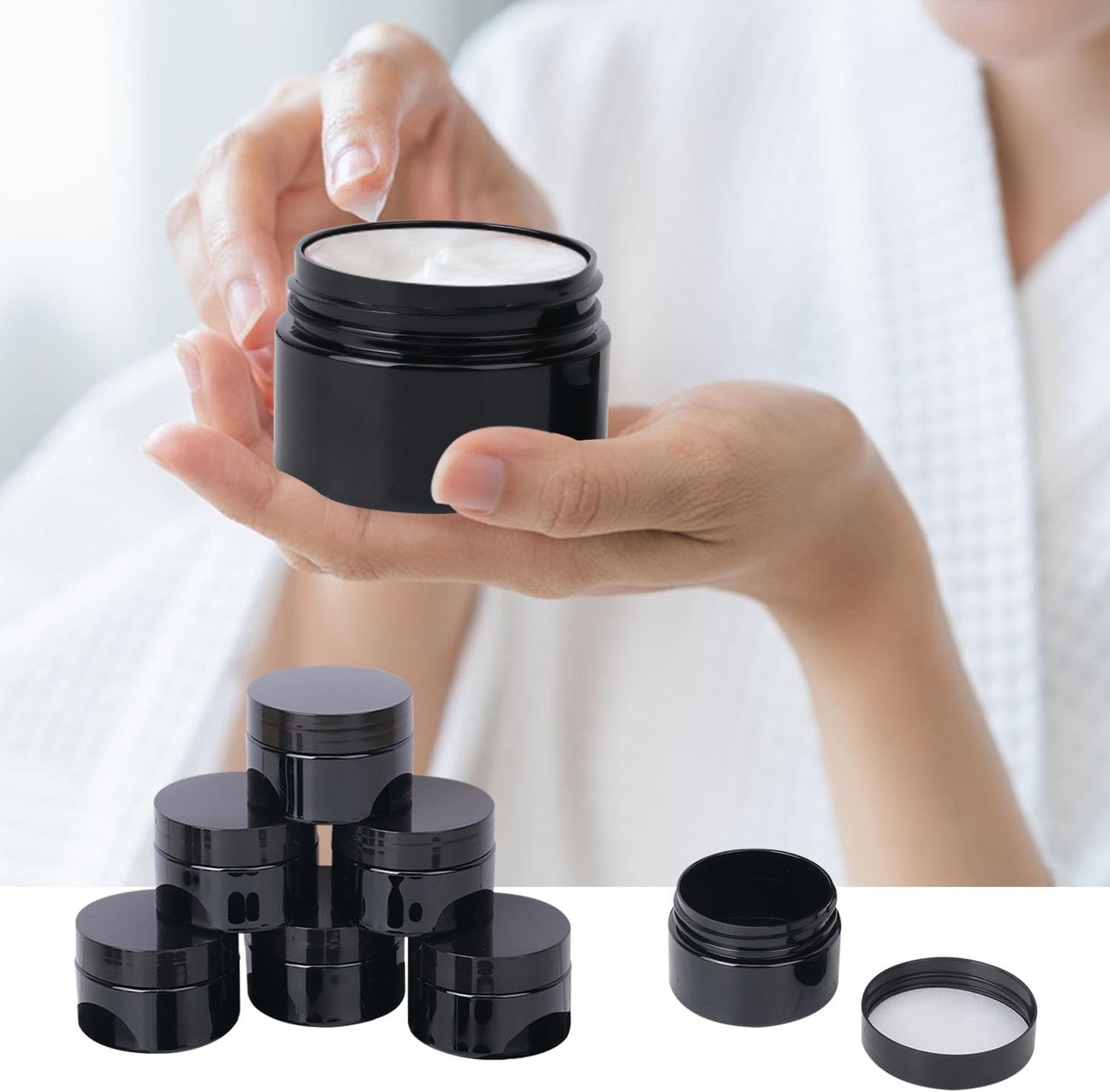 72 Packs 4 OZ Black Plastic Jars with black Lids, Body Butter Containers, Cosmetic Containers jars for Kitchen Ingredients, beads, sequins, Lotion, Cream, DIY Crafts and More by KUKLIPJIM