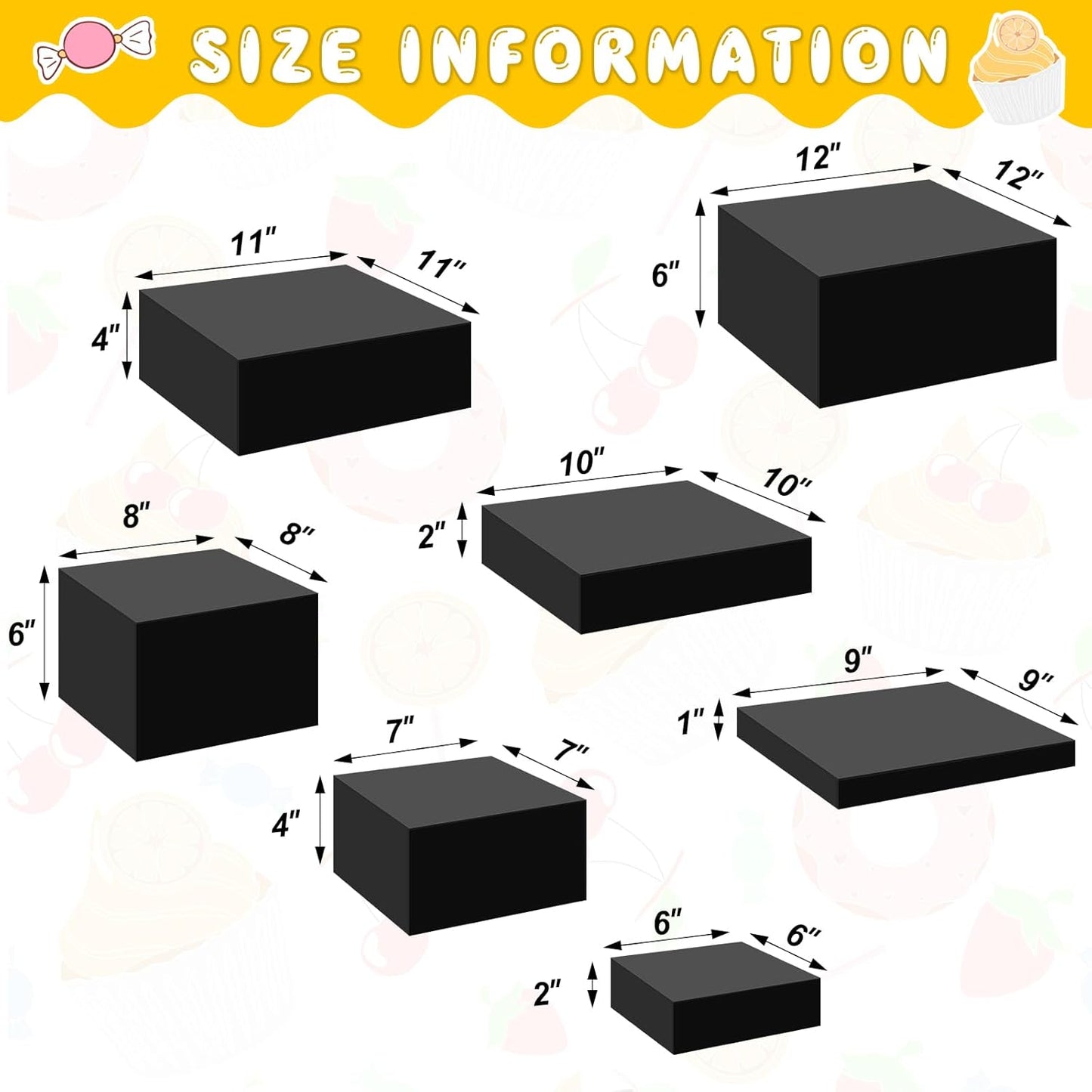 Leinuosen 7 Pcs Large Buffet Risers Set 6" to 12" Acrylic Display Box Catering Dessert Table Riser Food Display Decorative Stand with Hollow Bottom for Catering Supplies(Black, Square)