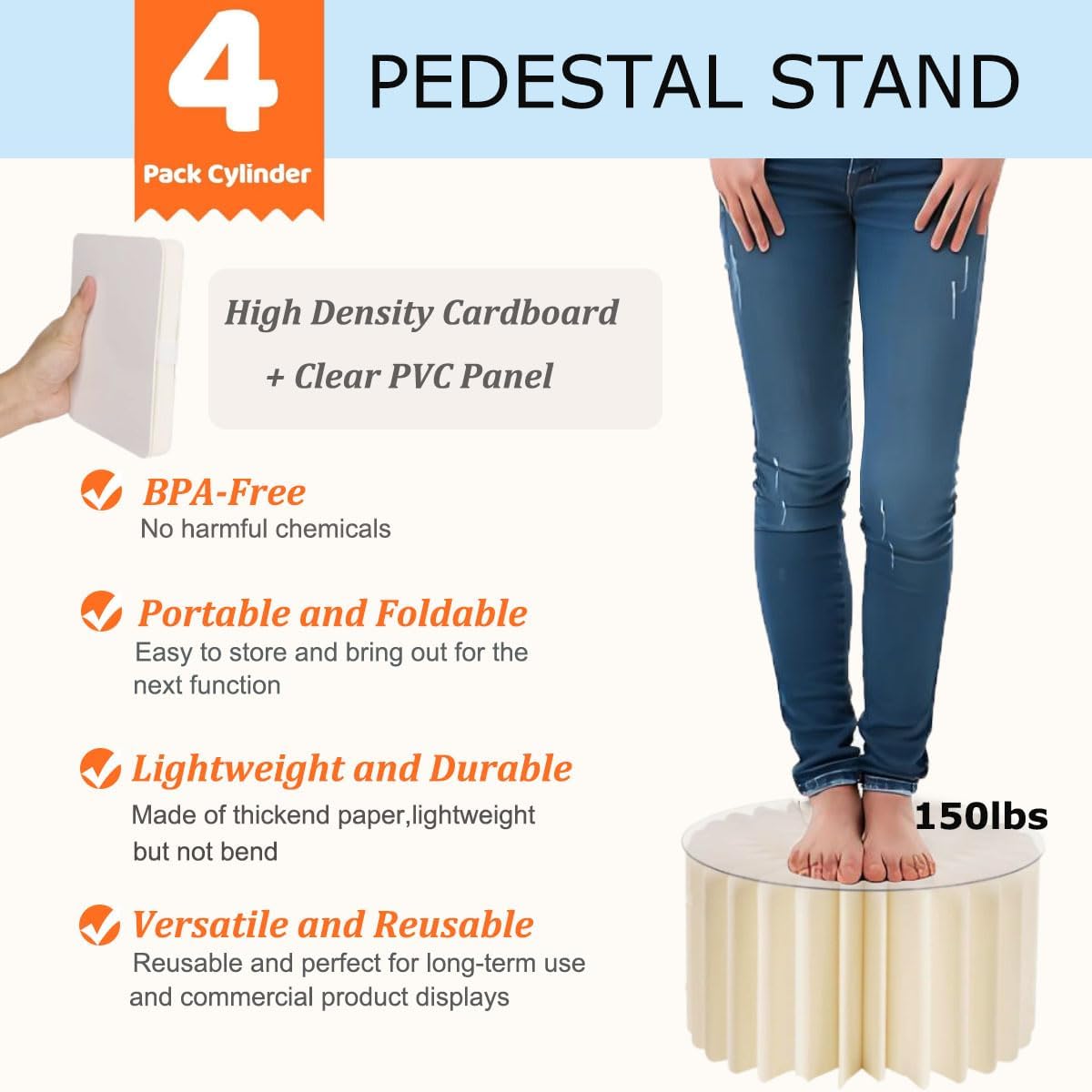 Albassa 4 PCS Buffet Risers Food Risers for Buffet Table Foldable Cardboard Food Display Stands with PVC Plates for Party Wedding Show Catering Desserts Jewelry (White, 4 PCS)