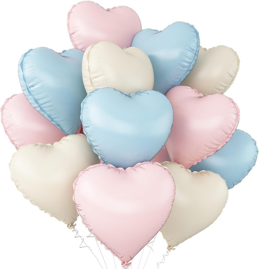 Pink Blue Heart Balloons,12Pcs 18Inch Cream White Baby Pink Blue Heart Shaped Foil Helium Balloons for Baby Shower Birthday Anniversary Wedding Gender Reveal Party Decorations
