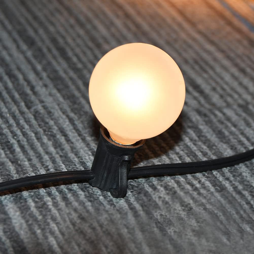 SUNSGNE 25Ft Outdoor Patio String Lights G40 with 27 Frosted White Globe Bulbs, Waterproof Connectable Hanging String Lights for Backyard Porch Balcony Party Christmas Decor, 5 Watt, Black Wire